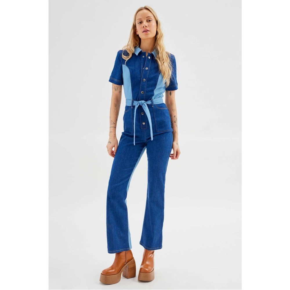 Urban Outfitters Blue Retro Jumpsuit with Tie Belt